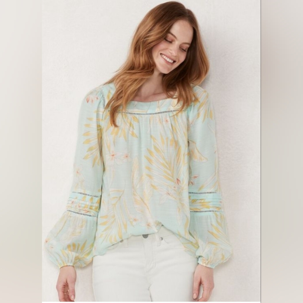 LC Lauren Conrad Light Blue and Yellow Blouse